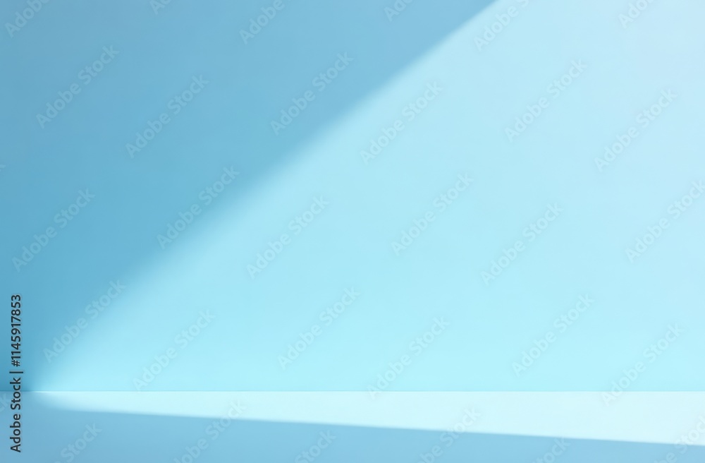 Light blue minimalist background for product presentation with beautiful shadows on the wall and floor Light blue minimalist background for product presentation with beautiful shadows on the wall and floor