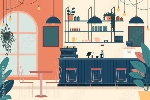 A modern cafe interior. Flat Vector illustration