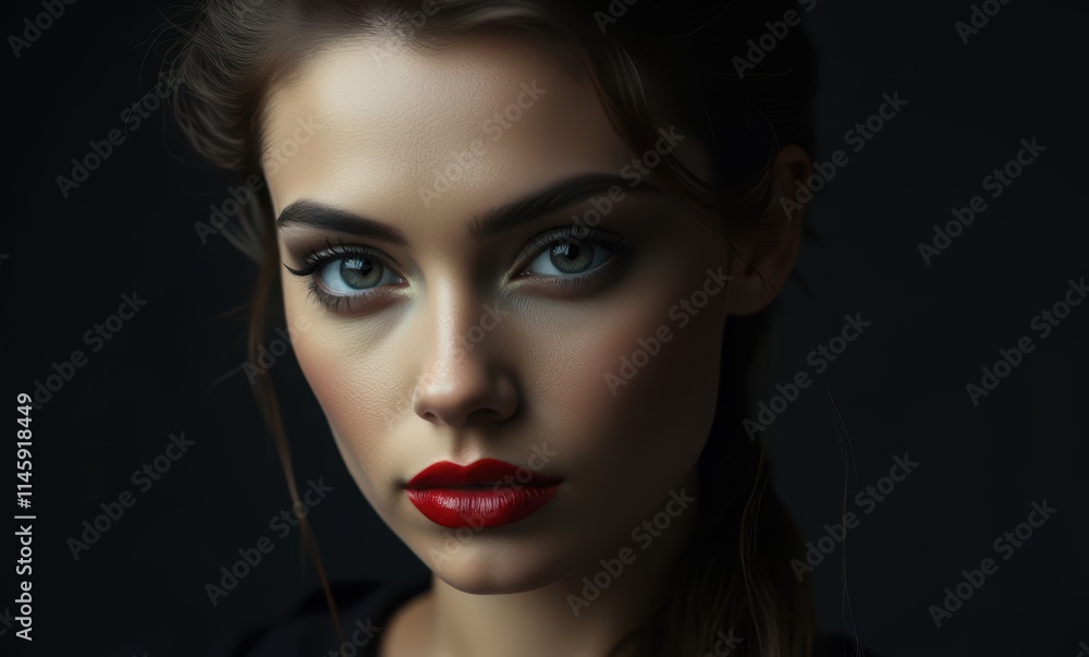 Close-up of a young woman with striking features Close-up of a young woman with striking features