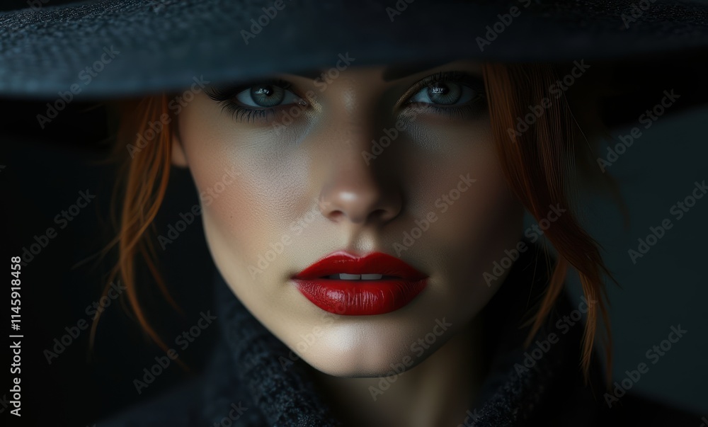 Mysterious woman with striking red lips Mysterious woman with striking red lips