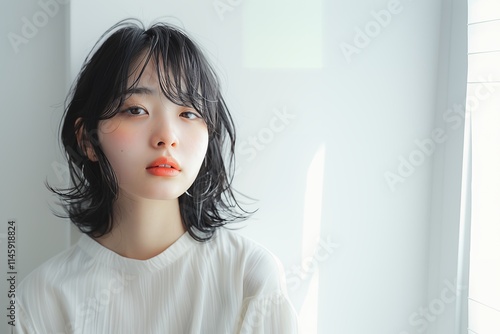 ゆるふわヘアの可愛い女性　AI photo