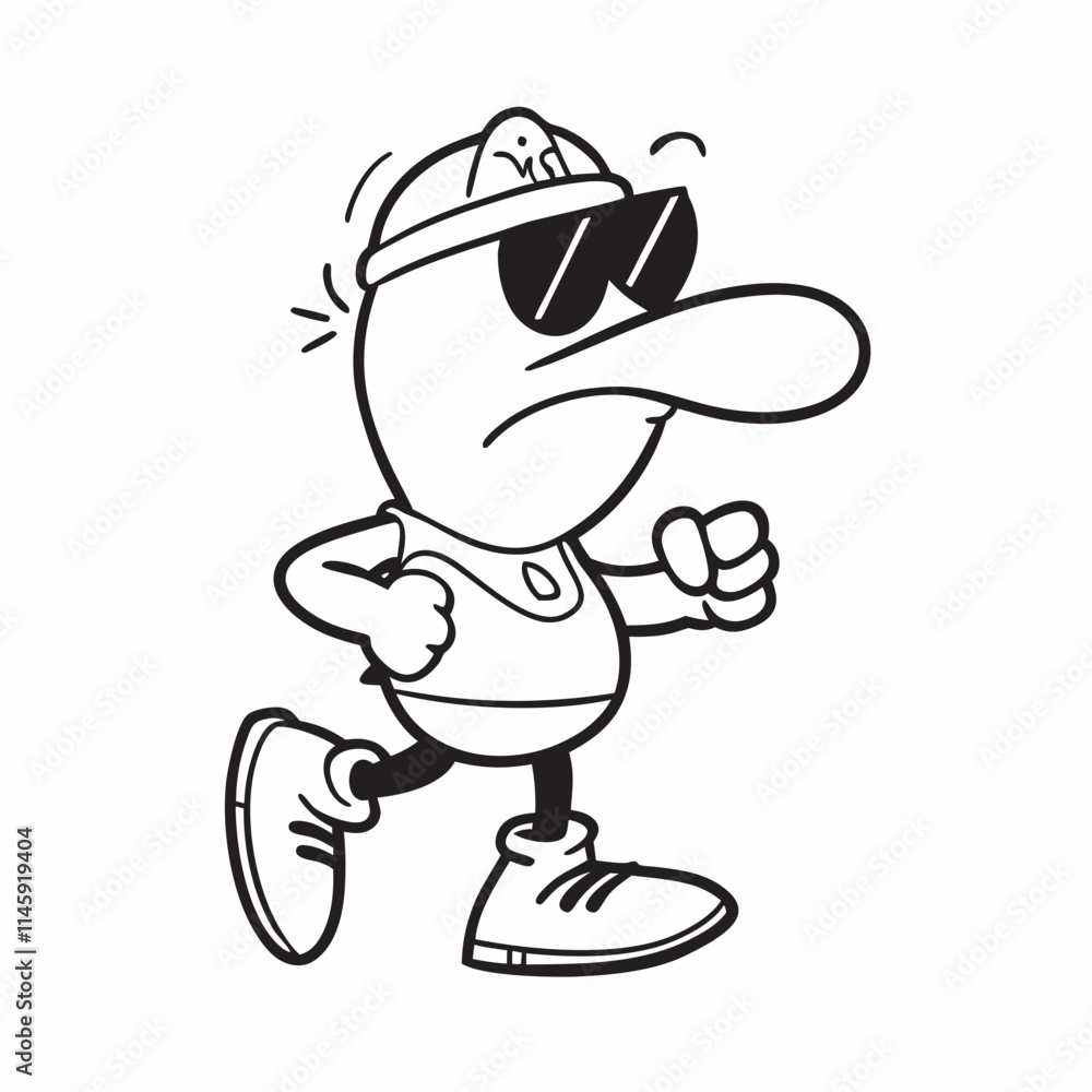 Cool Cartoon Duck with Sunglasses and Stylish Pose - Fun Black and White Character Illustration Cool Cartoon Duck with Sunglasses and Stylish Pose - Fun Black and White Character Illustration