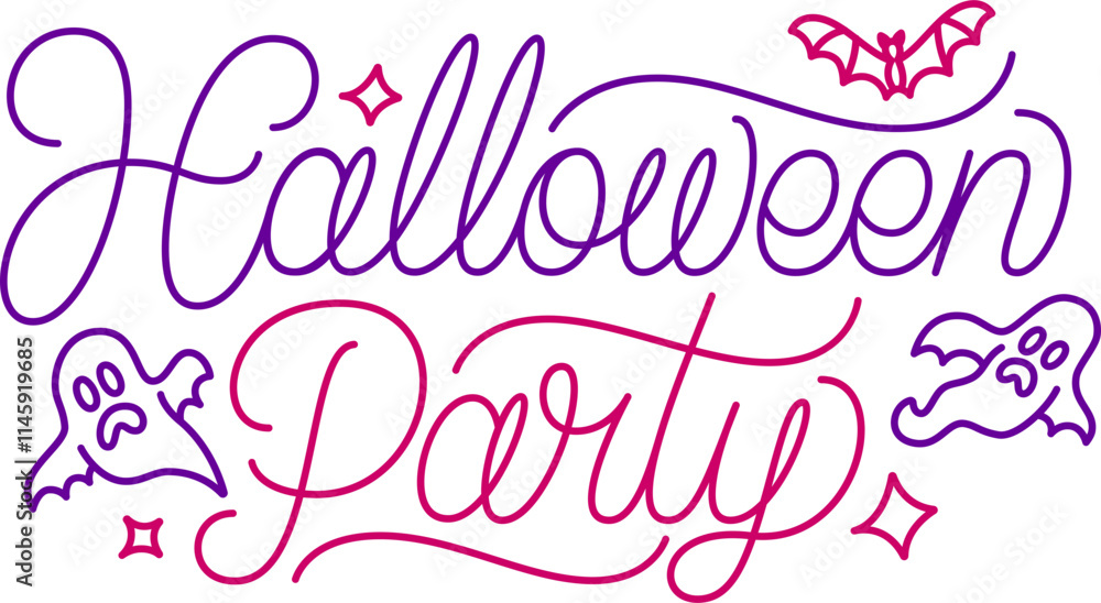 Lettering halloween party with bat and ghosts text Lettering halloween party with bat and ghosts text