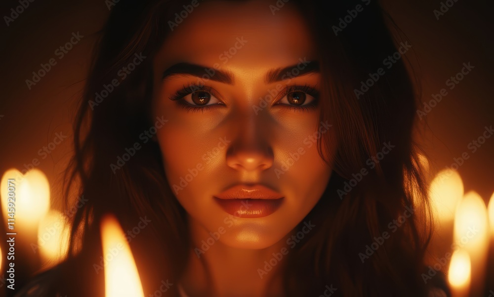 Woman illuminated by candlelight glow Woman illuminated by candlelight glow