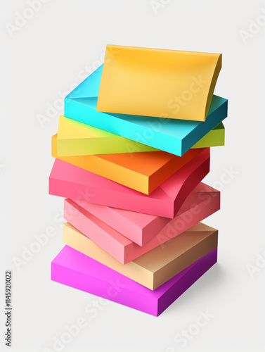 Colorful stack of sticky notes in various shades, perfect for organization and reminders. These vibrant notes add cheerful touch to any workspace or study area