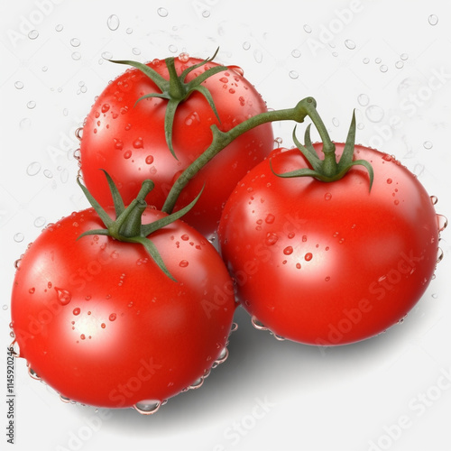 Fresh red tomatoes with water droplets, showcasing their vibrant color and freshness. Perfect for culinary use or healthy eating