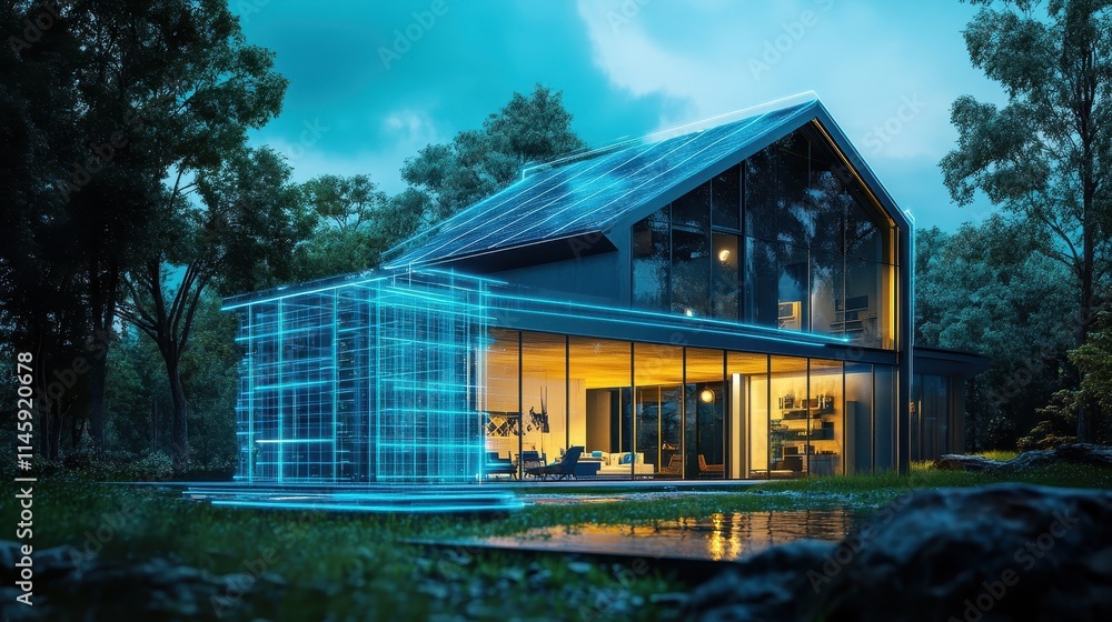 Engineering team uses AI to increase energy efficiency in smart buildings With a holographic display showing real-time information on renewable energy use. Engineering team uses AI to increase energy efficiency in smart buildings With a holographic display showing real-time information on renewable energy use.