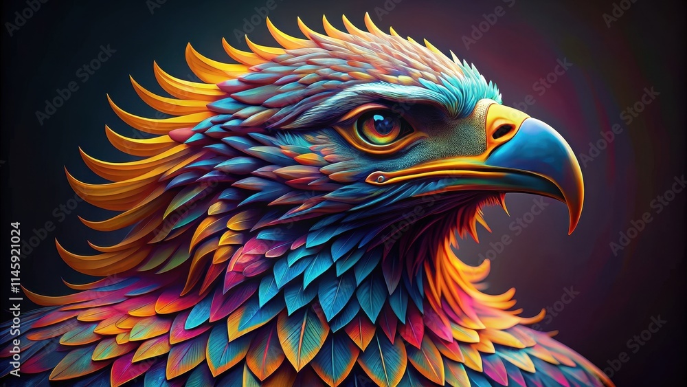 Obraz premium Intricately designed eagle with vibrant colors and intricate patterns on feathers, eagle, colorful, vibrant, intricate, design