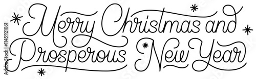 Lettering merry christmas and prosperous new year with snowflakes text