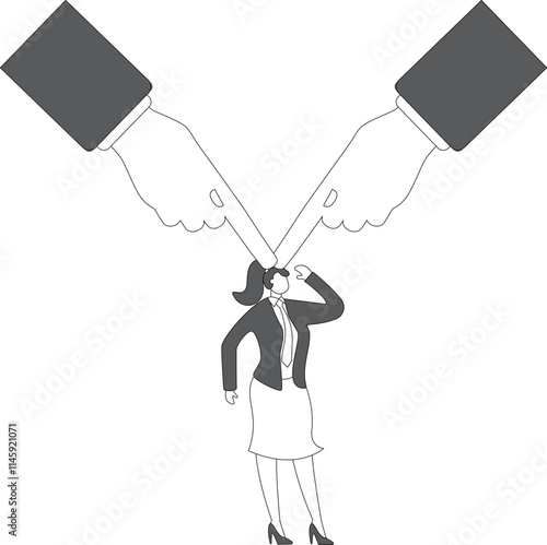 Weak businesswoman blamed by huge finger