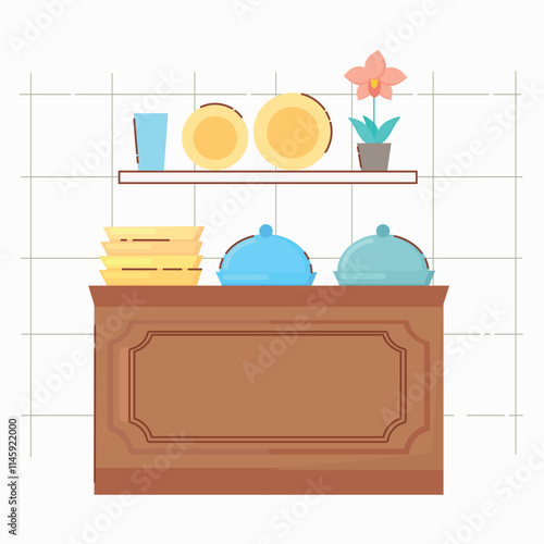 Kitchen interior with buffet isolated vector illustration