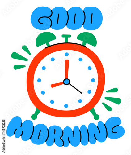 lettering sticker good morning with alarm clock text