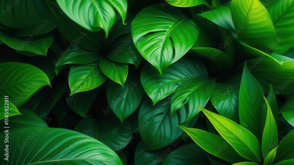 Lush tropical green leaves creating a vibrant and natural background for design projects, tropical leaves, greenery Lush tropical green leaves creating a vibrant and natural background for design projects, tropical leaves, greenery