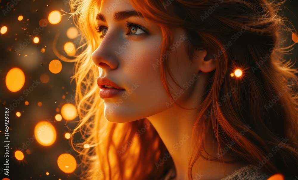 Profile of a beautiful woman with glowing background Profile of a beautiful woman with glowing background