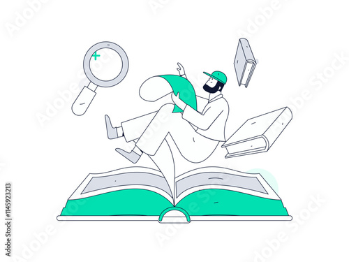  Character reading quietly vector concept operation hand drawn illustration
