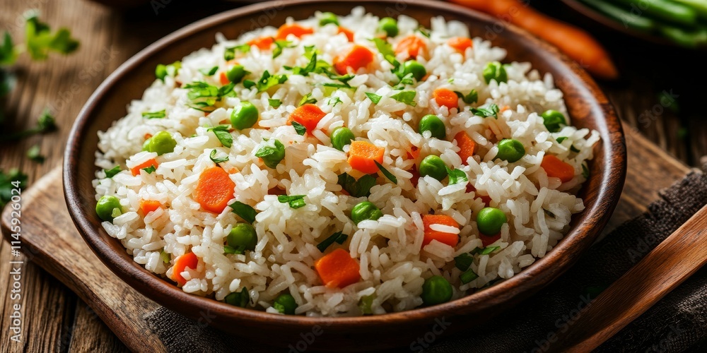 Vegetarian rice with vegetables, including peas, carrots, and green beans, offers a nutritious and healthy food option. Enjoy this delicious vegetarian rice packed with vibrant vegetables. Vegetarian rice with vegetables, including peas, carrots, and green beans, offers a nutritious and healthy food option. Enjoy this delicious vegetarian rice packed with vibrant vegetables.