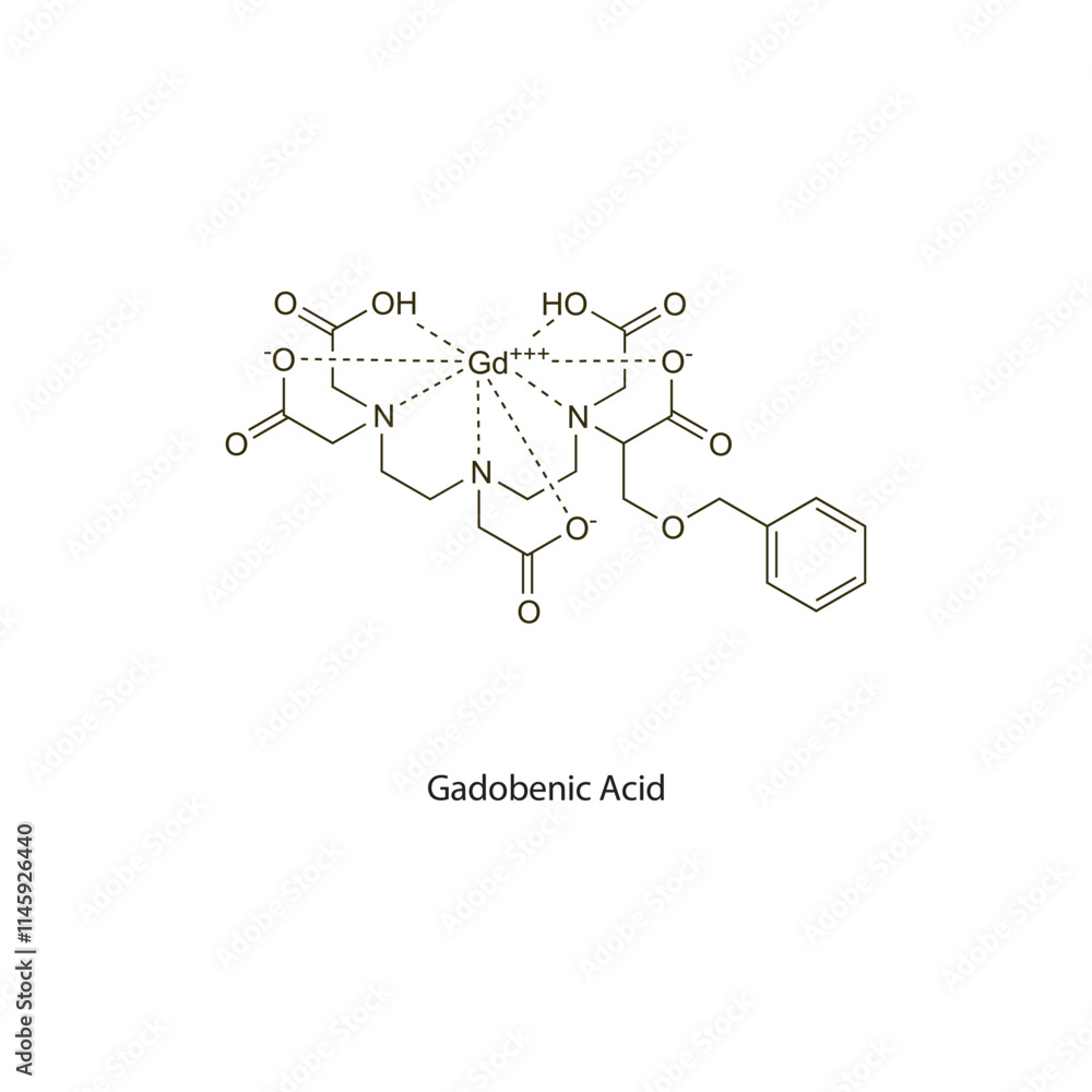 Gadobenic Acid flat skeletal molecular structure Contrast media treatment. Vector illustration scientific diagram. Gadobenic Acid flat skeletal molecular structure Contrast media treatment. Vector illustration scientific diagram.