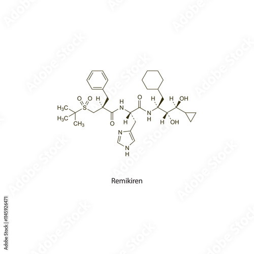 Rescinnamine flat skeletal molecular structure vasodilator drug used in hypertension treatment. Vector illustration scientific diagram.