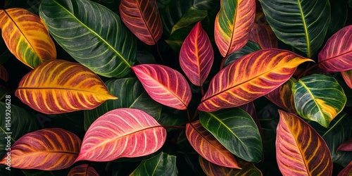 Wallpaper Mural Tropical plant close up showcasing stunning Codiaeum leaves. This vibrant tropical plant image highlights the intricate beauty of Codiaeum leaves, perfect for backgrounds and nature themed projects. Torontodigital.ca