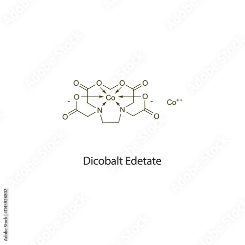 Dicobalt Edetate flat skeletal molecular structure chelator drug used in cyanide poisoning treatment. Vector illustration scientific diagram.