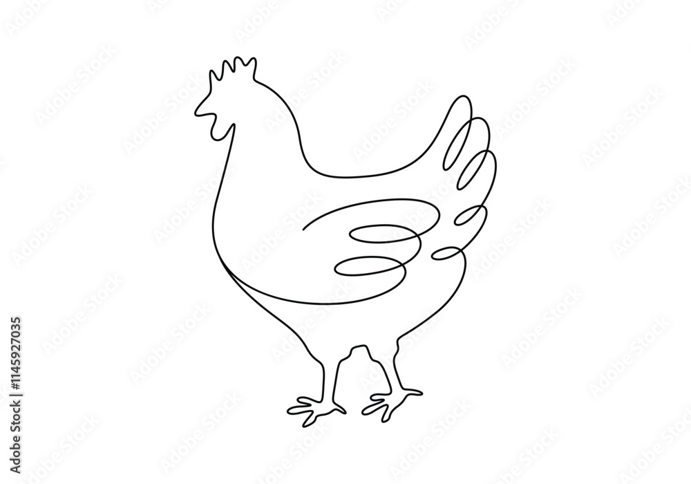 Vector hen continuous single line drawing isolated on white background minimal vector illustration Vector hen continuous single line drawing isolated on white background minimal vector illustration