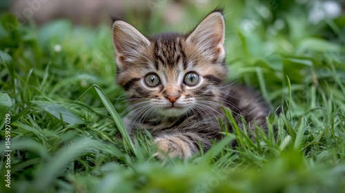 Wallpaper Mural Adorable little kitten playing in lush green grass, showcasing the cute kitten s playful nature and the vibrant environment of green grass surrounding it. Emphasizing the charm of the cute kitten. Torontodigital.ca