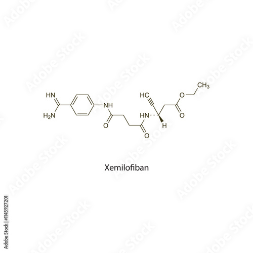 Xemilofiban flat skeletal molecular structure Glycoprotein IIb/IIIa inhibitor drug used in thromboembolic disorders treatment. Vector illustration scientific diagram.