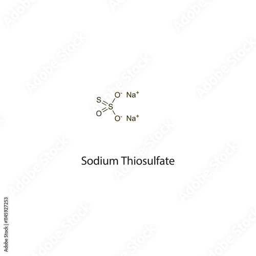 Sodium Thiosulfate flat skeletal molecular structure cholinesterase reactivator drug used in cyanide poisoning treatment. Vector illustration scientific diagram.