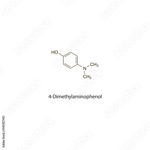 4-Dimethylaminophenol flat skeletal molecular structure chelator drug used in cyanide poisoning treatment. Vector illustration scientific diagram.