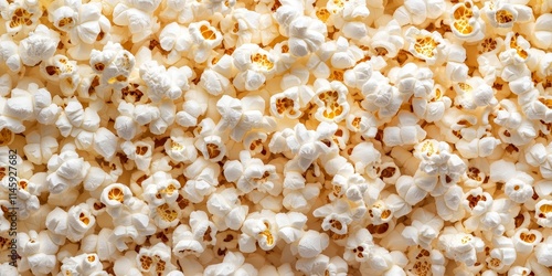 Close up of popcorn creates a vibrant background, showcasing the texture and detail of popcorn from a top view perspective, perfect for highlighting the appeal of popcorn in various settings.