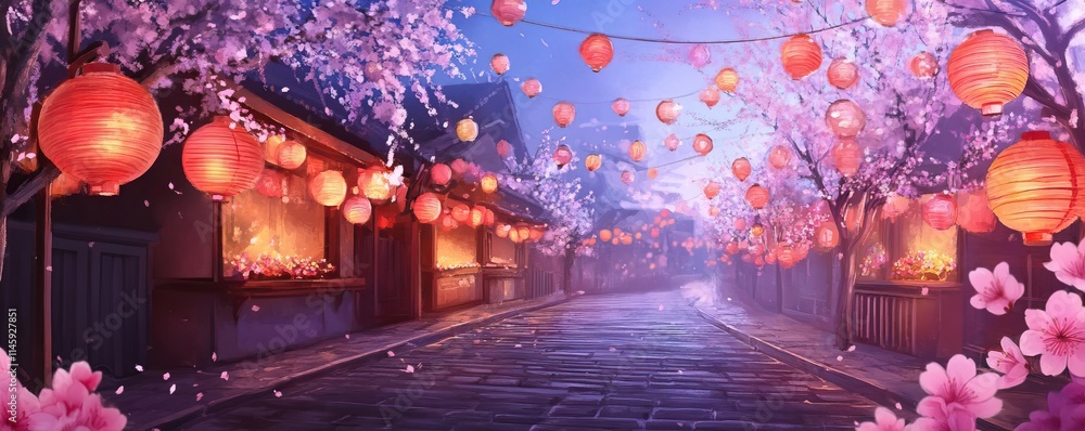 Chinese new year Market pathway lined with plum blossom decorations, festive charm, and joyful vibe, watercolor style Chinese new year Market pathway lined with plum blossom decorations, festive charm, and joyful vibe, watercolor style