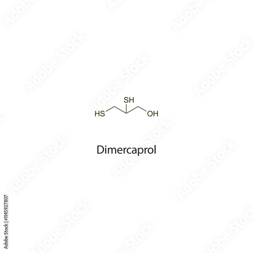 Dimercaprol flat skeletal molecular structure chelator drug used in Arsenic poisoning treatment. Vector illustration scientific diagram.