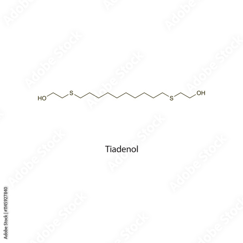 Tiadenol flat skeletal molecular structure antihyperlipidemic drug used in hyperlipidaemia treatment. Vector illustration scientific diagram.