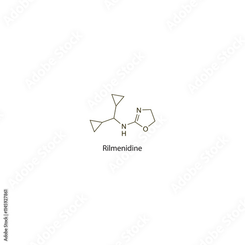 Rilmenidine flat skeletal molecular structure Alpha blocker drug used in hypertension treatment. Vector illustration scientific diagram.