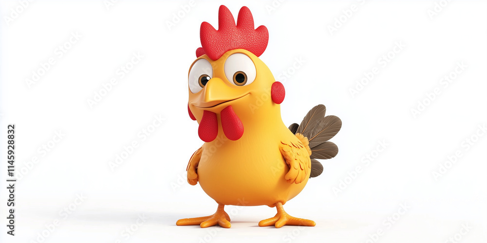 Cute Cartoon Chicken Standing on White Background Cute Cartoon Chicken Standing on White Background