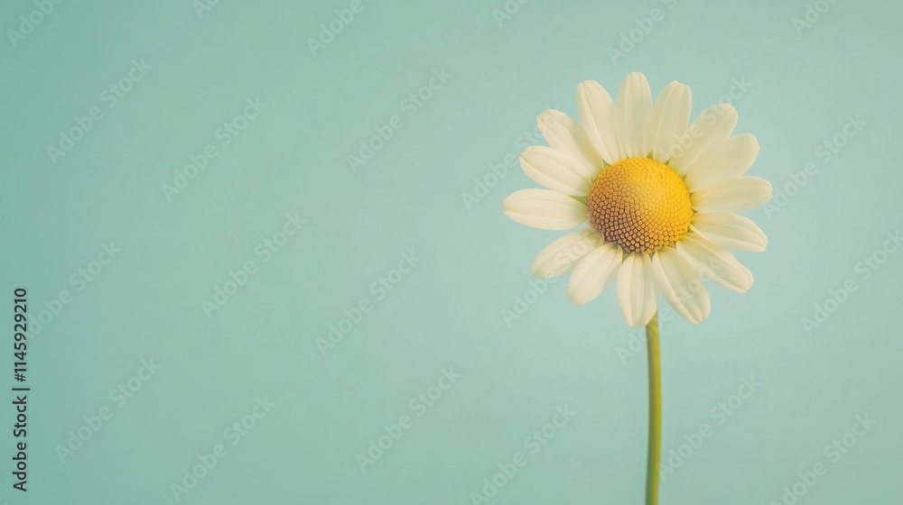 A single pale yellow daisy isolated against a muted mint green background, close-up shot, Minimalist style A single pale yellow daisy isolated against a muted mint green background, close-up shot, Minimalist style