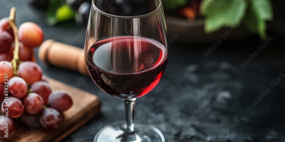 Glass of red wine alongside fresh grapes, showcasing the rich colors and textures of red wine and grapes in a delightful arrangement, perfect for wine lovers or culinary enthusiasts. Glass of red wine alongside fresh grapes, showcasing the rich colors and textures of red wine and grapes in a delightful arrangement, perfect for wine lovers or culinary enthusiasts.