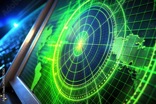 Green radar blips animate on the ship's navigation screen, a digital interface displaying maritime technology's real-time data.