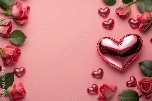 A romantic heart-shaped box rests gently, adorned with a delicate rose, symbolizing love and affection on this enchanting Valentine's Day.