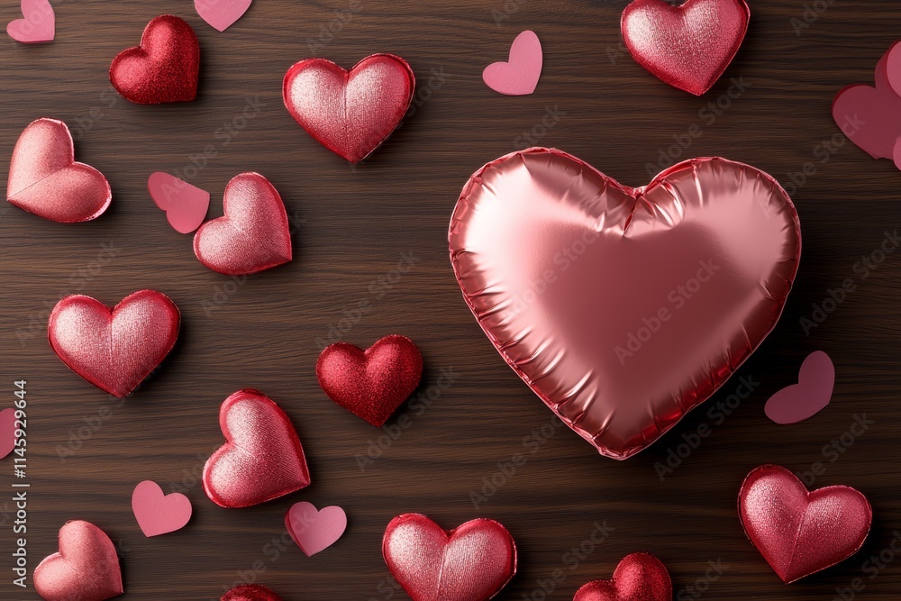 Fototapeta premium A dazzling red heart surrounded by smaller hearts, creating a romantic and enchanting atmosphere perfect for celebrating love on Valentine's Day.