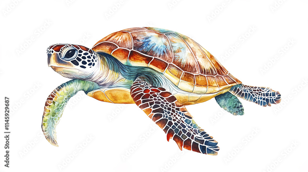 Fototapeta premium colorful turtle swimming gracefully in clear water, showcasing its beauty
