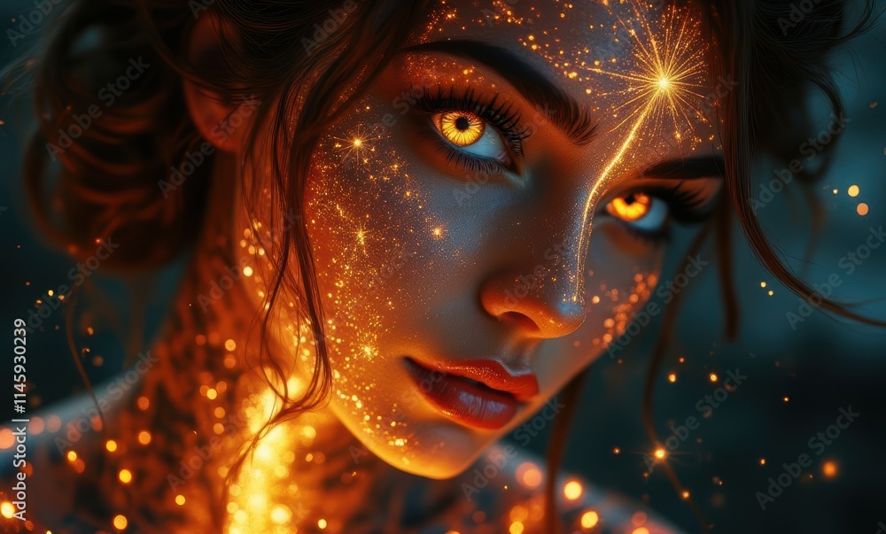 Enchanting woman with sparkling face art Enchanting woman with sparkling face art