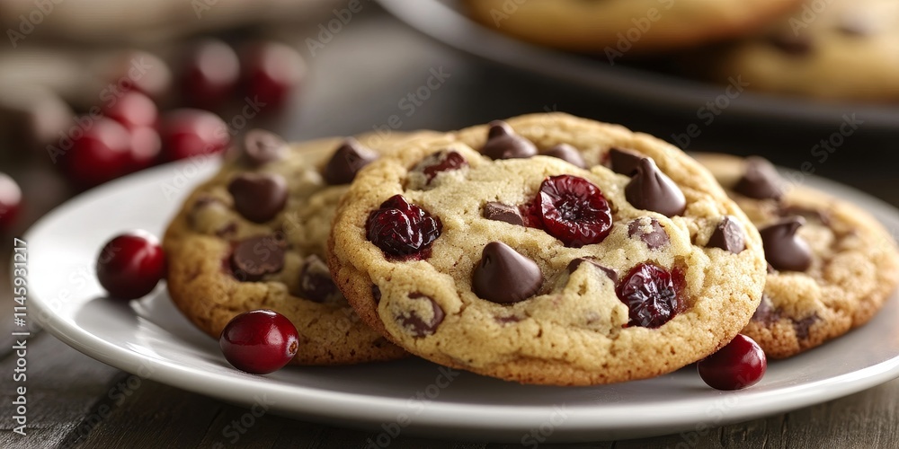 Indulgent cookies featuring rich chocolate chips and vivid red cranberries, offering a delightful combination of melting chocolate and tart berry flavor throughout. Indulgent cookies featuring rich chocolate chips and vivid red cranberries, offering a delightful combination of melting chocolate and tart berry flavor throughout.