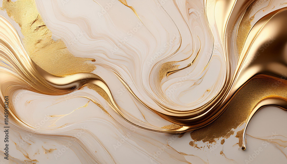 Beige marble liquid texture with gold splashes, Generated image Beige marble liquid texture with gold splashes, Generated image