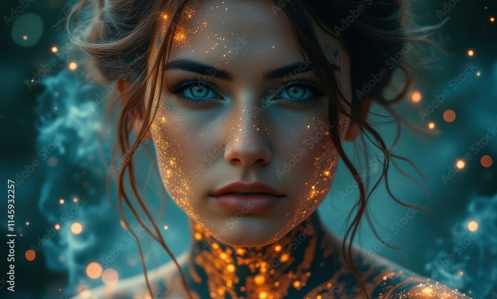 Young woman with sparkling face art Young woman with sparkling face art