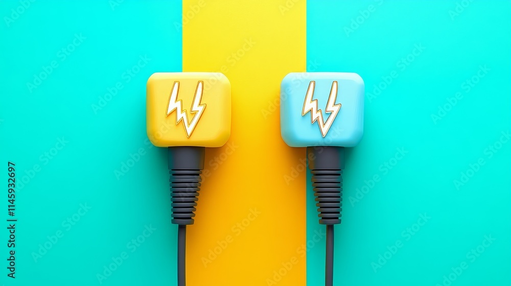 Two stylized electrical plugs on a vibrant background, banner, symbolizing energy and connectivity. Two stylized electrical plugs on a vibrant background, banner, symbolizing energy and connectivity.
