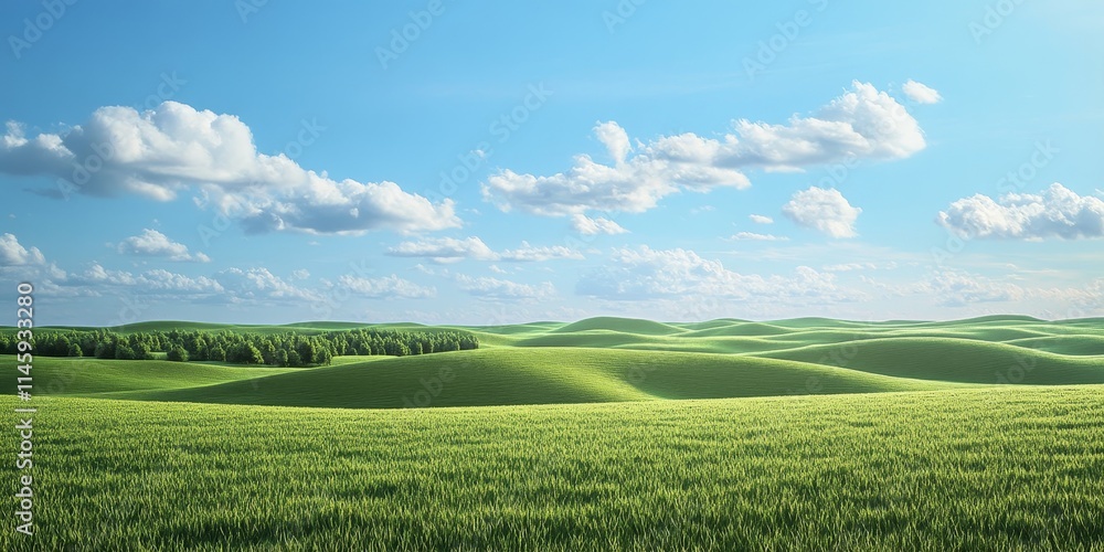 Obraz premium Vibrant savannah featuring lush green fields and scattered bushes under a clear blue sky, showcasing the beauty of the savannah landscape and its natural elements in harmony.
