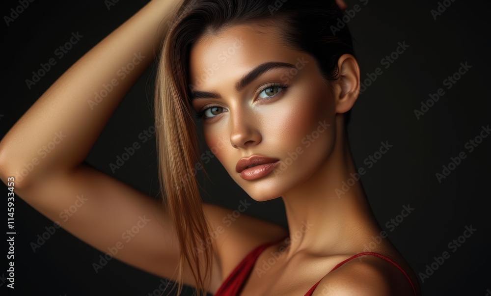 Elegant woman with glowing skin and brown hair Elegant woman with glowing skin and brown hair
