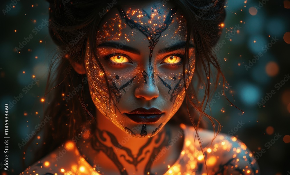 Enigmatic woman with glowing eyes Enigmatic woman with glowing eyes