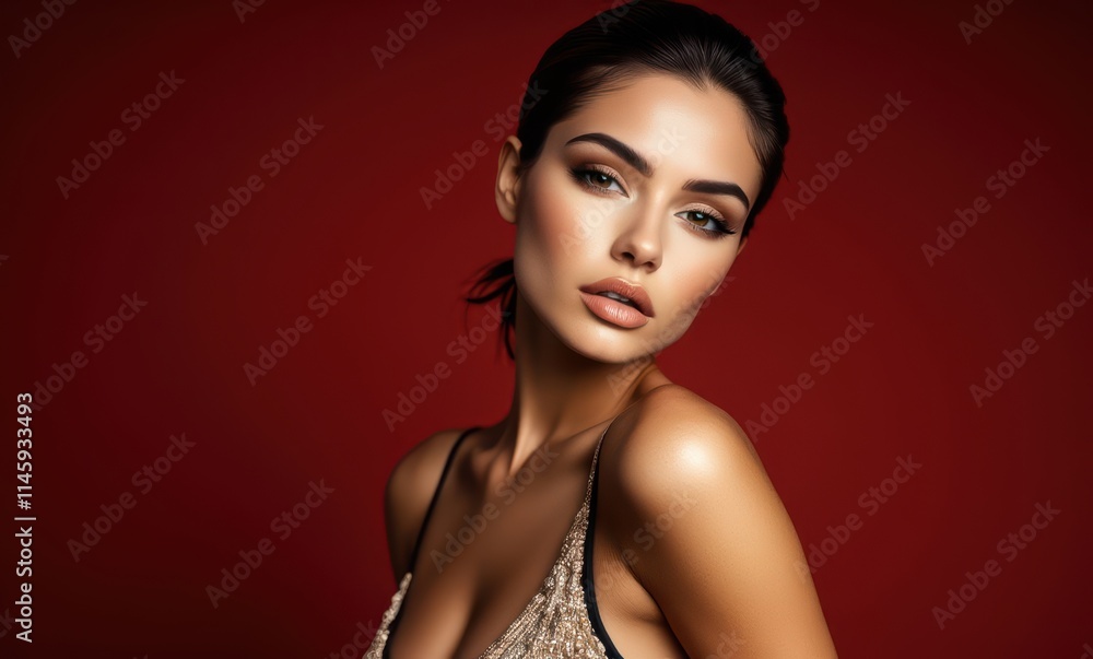 Elegant woman with striking features and glow Elegant woman with striking features and glow